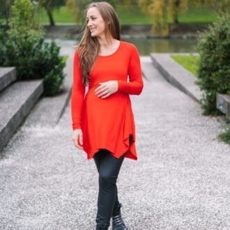 Popek tunika za nosečnost in dojenje - dolg rokav Rdeča
