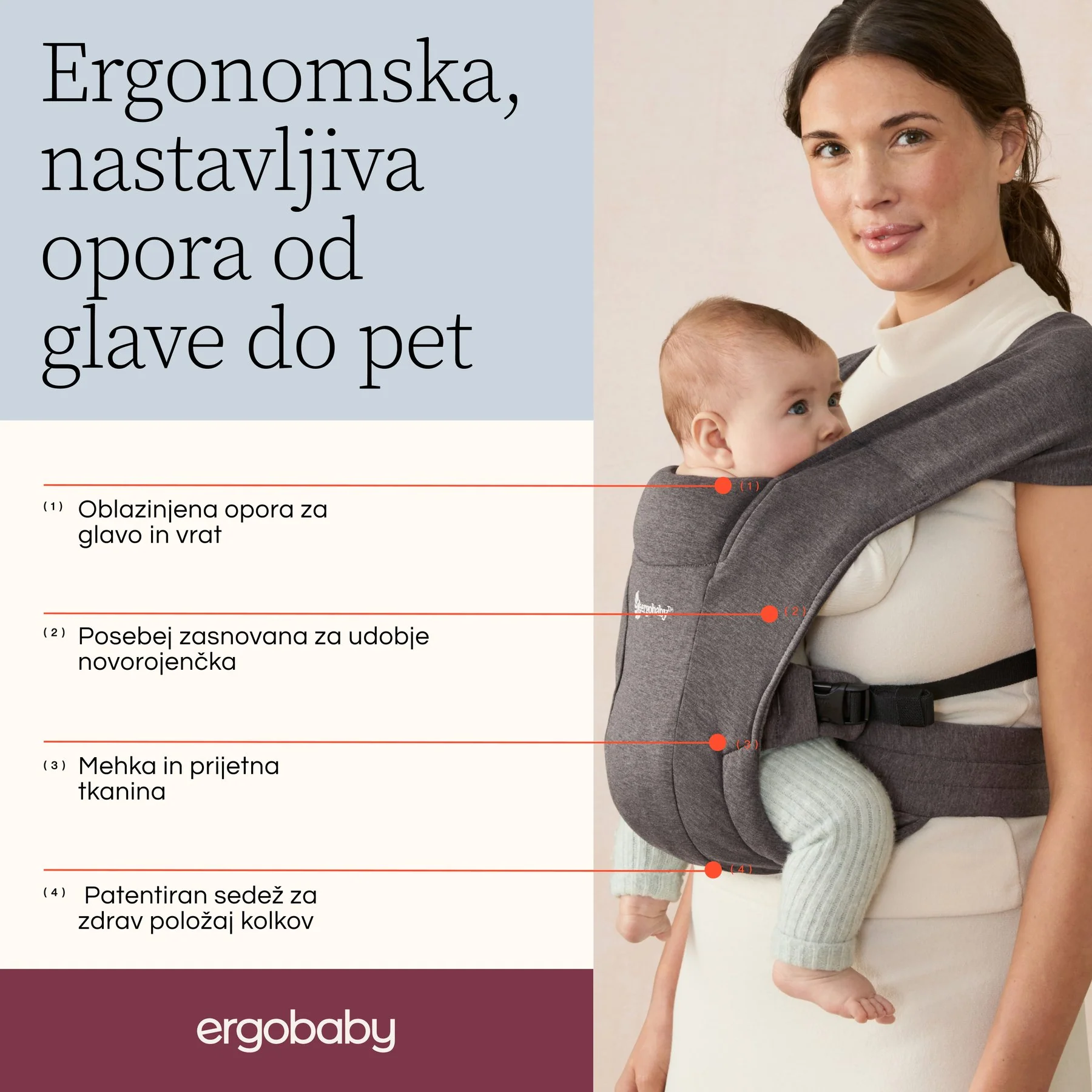 Ergobaby Embrace nosilka za dojenčke - Olive - slika 6